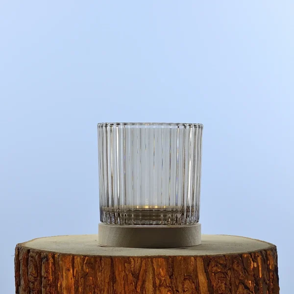 Windlicht Glas mit Holzboden